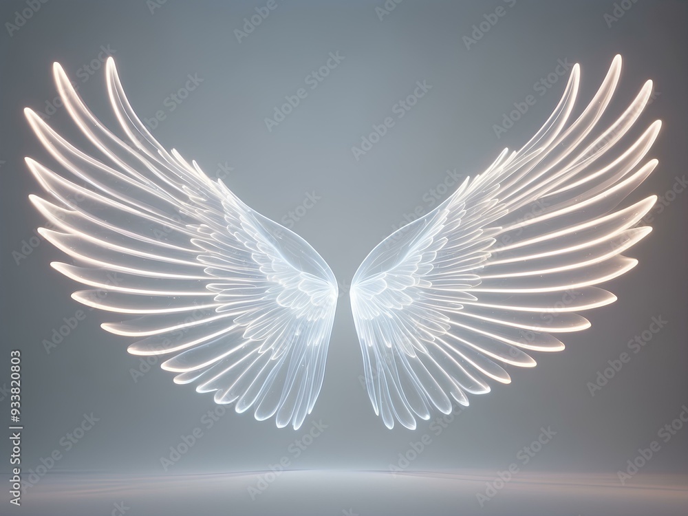 Obraz premium bright glowing wings with soft white feathers, radiating light and a sense of freedom, perfect for angelic, fantasy, or spiritual-themed visuals