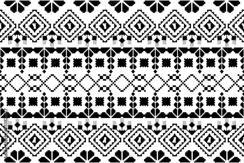 Intricate Black and White Cross-Stitch Pattern with Geometric Motifs