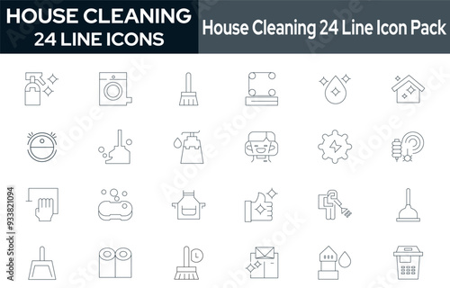 WebCollection of 24 HOUSE CLEANING line icons. These design elements are suitable for your projects and are provided as vector illustrations."