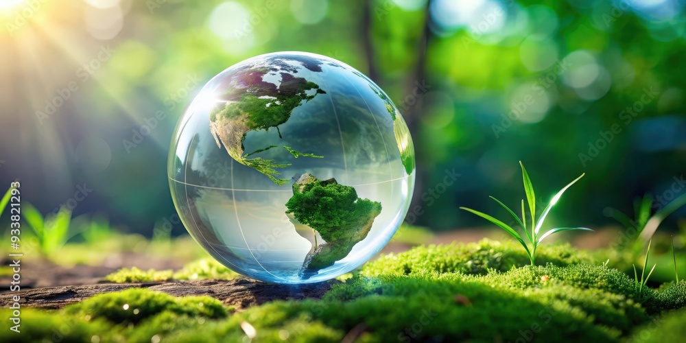 Crystal globe with clean hydrogen energy concept for sustainable environment , clean energy, hydrogen Crystal globe with clean hydrogen energy concept for sustainable environment , clean energy, hydrogen