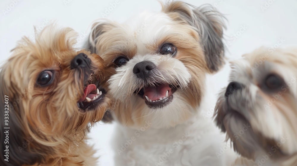 A studio photo of a cute long-haired dog on a white background. A studio photo of a cute long-haired dog on a white background.