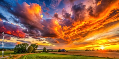 Wallpaper Mural Vibrant sunset with dramatic clouds over rural landscape, Colorful, spectacular, sunset, sky, clouds, rural, landscape, nature Torontodigital.ca