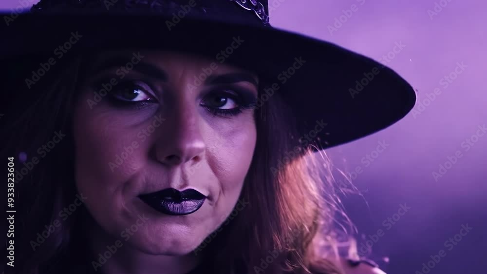 Fortune teller with gothic makeup is subtly smiling while wearing a wide brim hat, possibly revealing secrets of the future Fortune teller with gothic makeup is subtly smiling while wearing a wide brim hat, possibly revealing secrets of the future