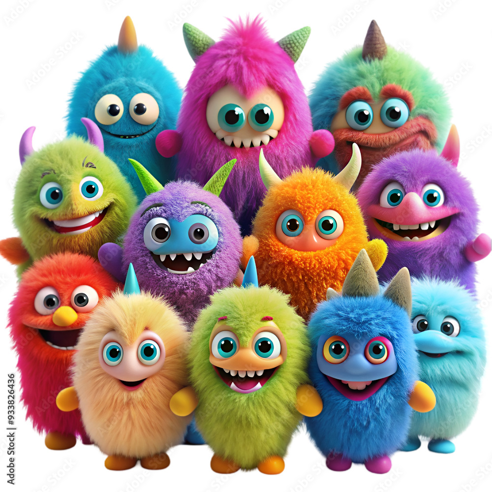 Fototapeta premium A cute colorful fuzzy grinning monsters