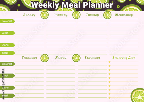 Weekly meal planner template with a lime pattern and space for text