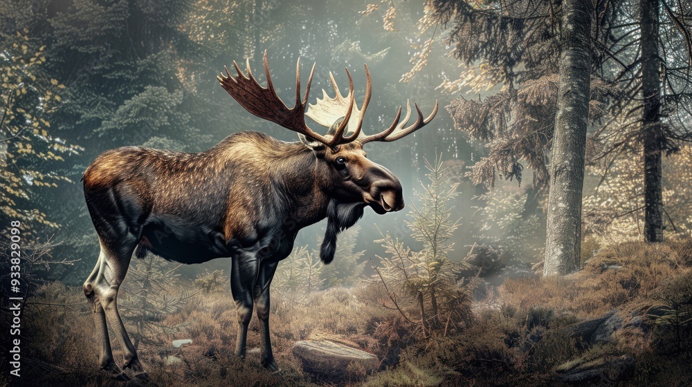 Majestic Moose in the Misty Forest. Majestic Moose in the Misty Forest.