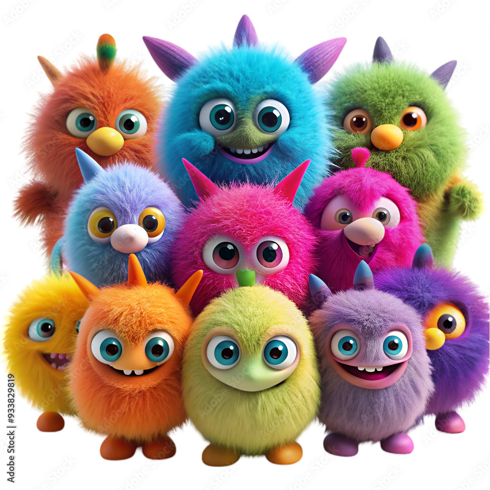 A cute colorful fuzzy grinning monsters A cute colorful fuzzy grinning monsters