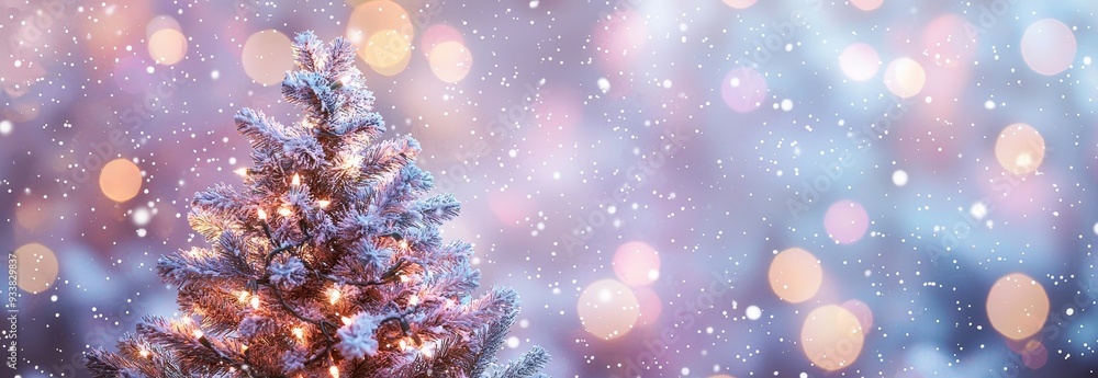 Fototapeta premium Stunning winter tree holiday snow background. Beautiful Christmas border art.