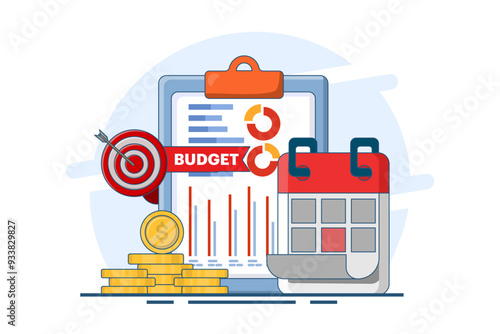 Budget calculation concept, budget business strategy, finance and accounting, economics and investment, budget calculation, profit and loss, report graph creation from data, flat vector illustration.