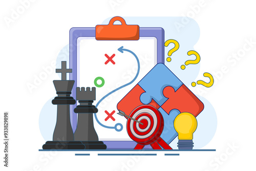 Business strategic planning concept, chess piece strategy, plan to overcome difficulties to achieve goals or objectives, business success, business planning tactics chart to achieve success.