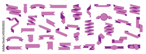 Collection of pink ribbon illustrations with a flat design.