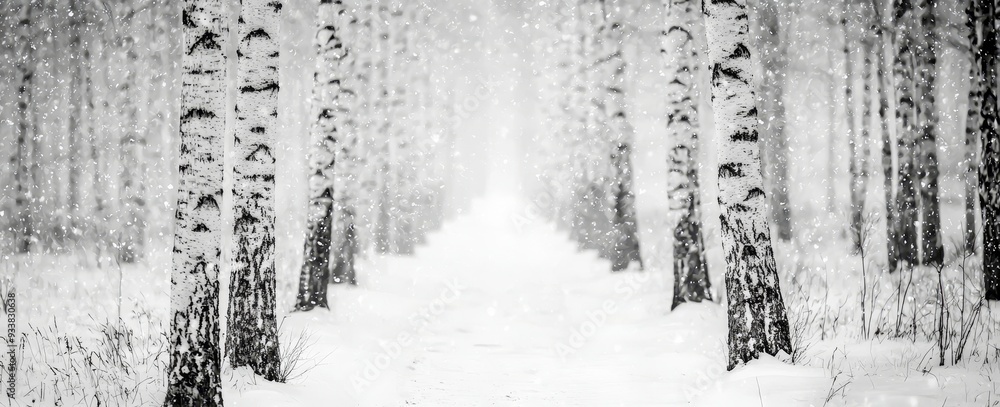 The park in the winter has snowy birch trees The park in the winter has snowy birch trees