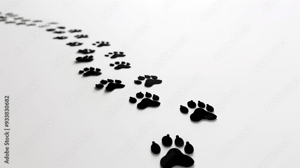 A simple black silhouette of a cat with a trail of paw prints, ideal for pet-related content A simple black silhouette of a cat with a trail of paw prints, ideal for pet-related content