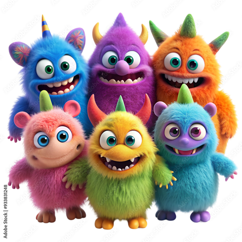 A cute colorful fuzzy grinning monsters A cute colorful fuzzy grinning monsters