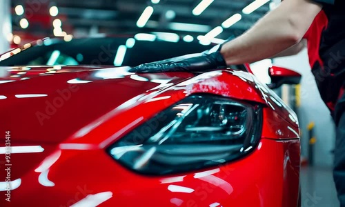 Car Detailing - Applying Protective Film to Red Sports Car