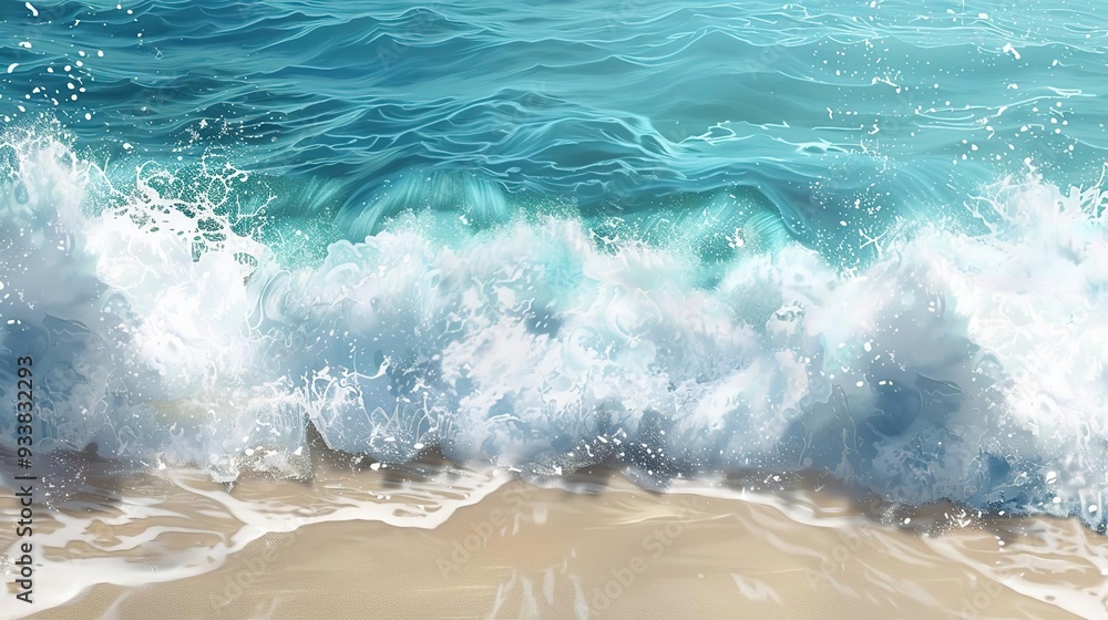 Ocean Wave Crashing on Sandy Beach Illustration Ocean Wave Crashing on Sandy Beach Illustration
