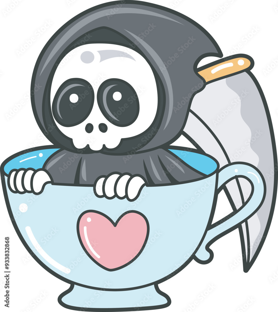 Fototapeta premium Illustration of cute skull ghost icon. Funny skull ghost in activities stickers.
