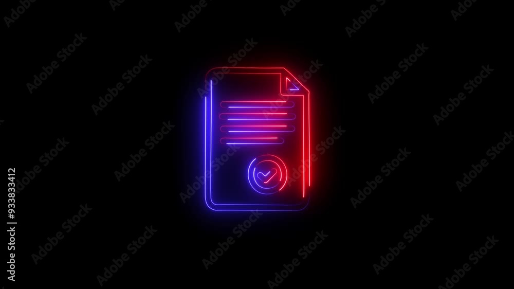 Neon approvement Icon. Quality Check Icon, Checklist Framework. Animation of a neon clipboard with document paper listing and adding tick check mark icon. Neon approvement Icon. Quality Check Icon, Checklist Framework. Animation of a neon clipboard with document paper listing and adding tick check mark icon.