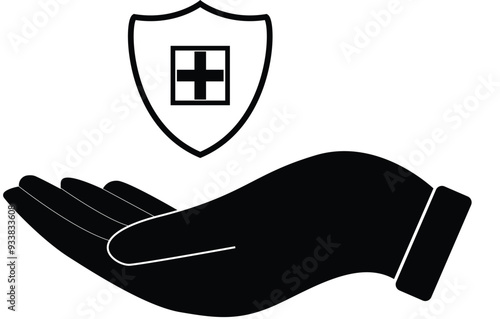 Health Safety shield Black, Hand medical shield, Family life insurance, Medical care, Health shield, Medical logo, life insurance service