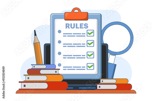 Company policy concept about rules, discussing company rules and regulations, Agreement, Corporate law and business ethics, Compliance, flat vector illustration on background.