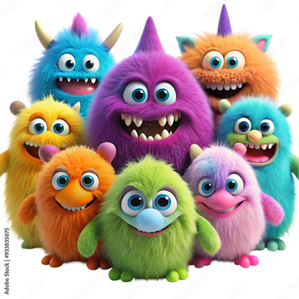 A cute colorful fuzzy grinning monsters A cute colorful fuzzy grinning monsters