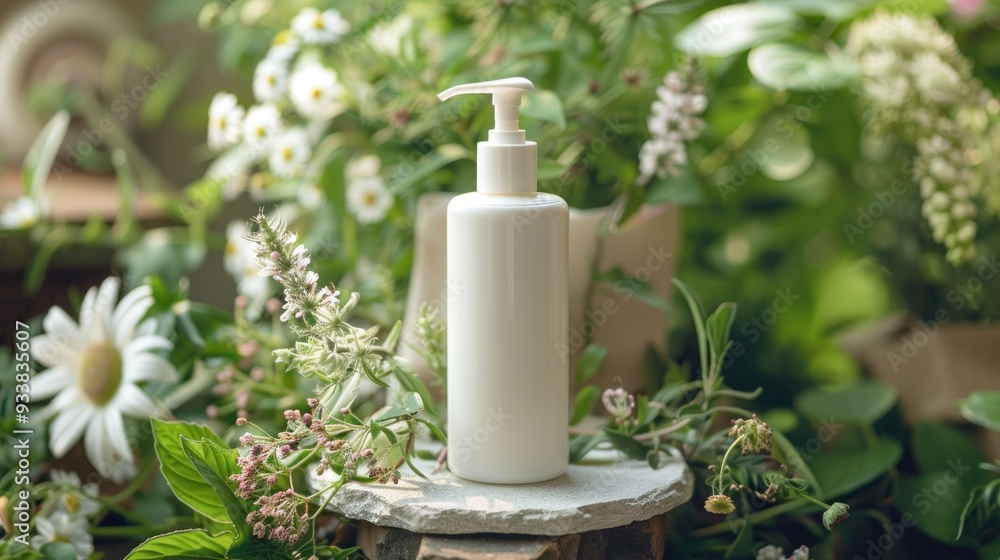 Lotion Bottle on Stone Coaster Lotion Bottle on Stone Coaster
