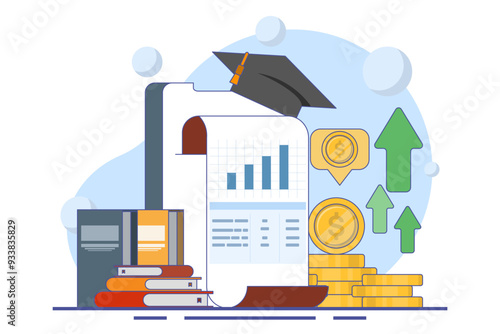 investment education concept, financial character empowerment. Financial education abstract vector illustration set. Budgeting skills, investment knowledge metaphor, flat vector illustration.
