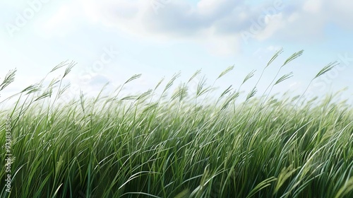 3D Grass Field with Windy Meadow and Cloudy Sky