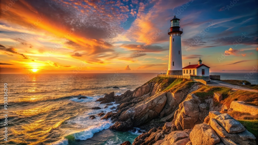 Lighthouse overlooking rocky coast at sunset, lighthouse, coast, ocean, sunset, beacon, navigation, maritime, seashore Lighthouse overlooking rocky coast at sunset, lighthouse, coast, ocean, sunset, beacon, navigation, maritime, seashore