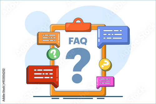 frequently asked questions concept, FAQ when contacting support. User asking question in support chat. reading user manual. contact us, manual, faq, question, answer. flat vector.