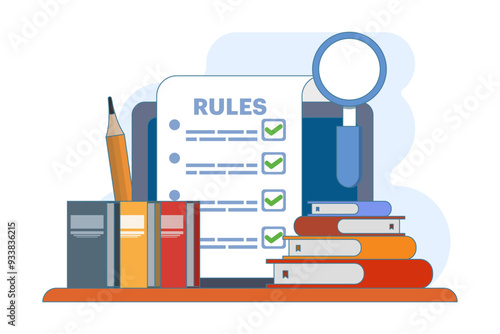 Company policy concept about rules, discussing company rules and regulations, Agreement, Corporate law and business ethics, Compliance, flat vector illustration on background.