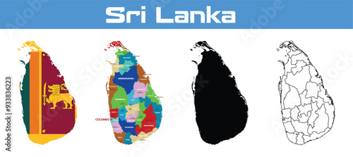 Set of Sri Lanka map.