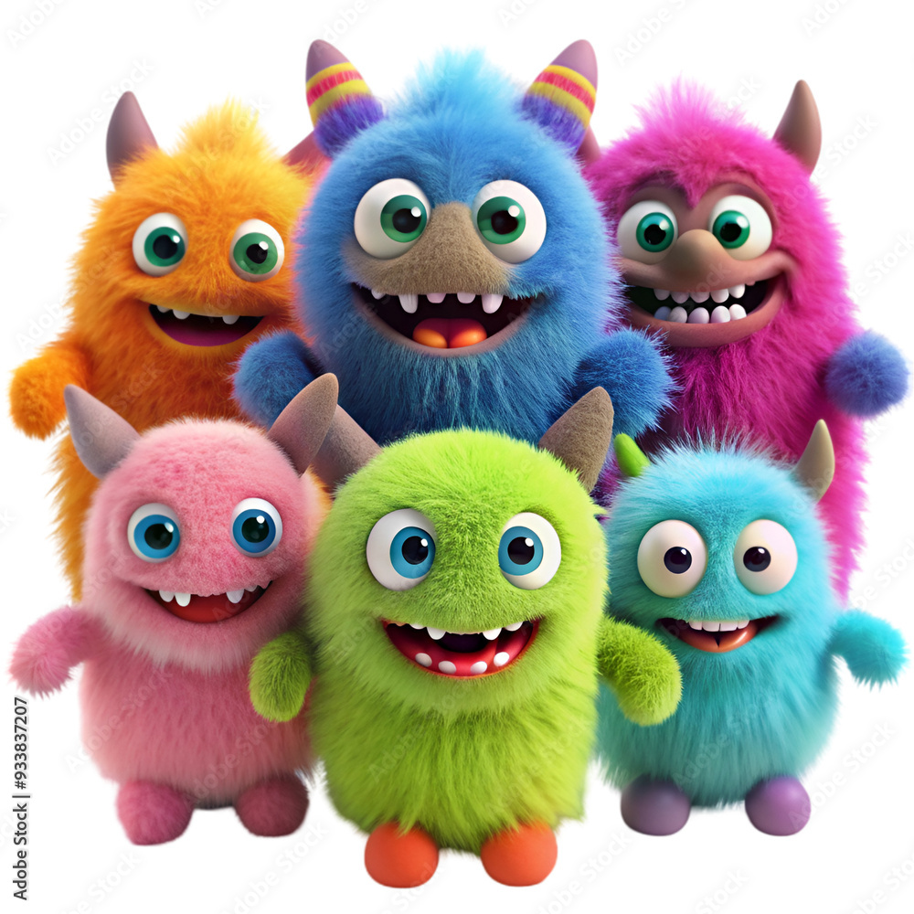 Fototapeta premium A cute colorful fuzzy grinning monsters