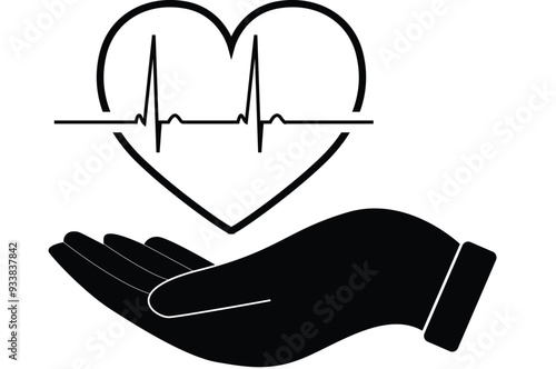 Heart with beat Black, heart Beat symbol, Heartbeat Icon in Hand, heart black icon, Heart pulse Cardiology sign, pulse beat measure, Cardiac disease