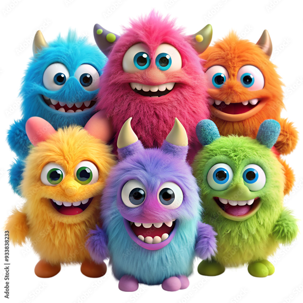 A cute colorful fuzzy grinning monsters A cute colorful fuzzy grinning monsters