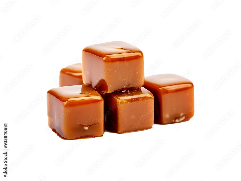Caramel candies cube shape on white background Caramel candies cube shape on white background