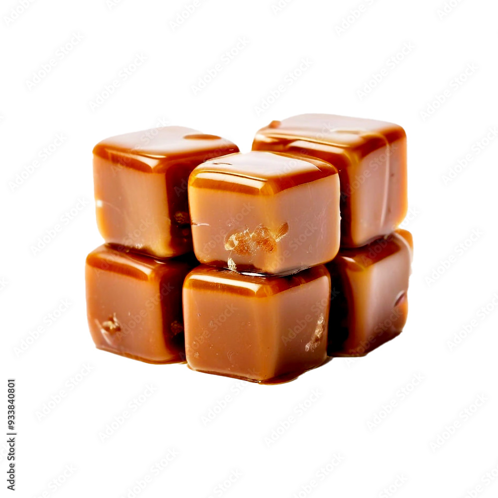 Caramel candies cube shape on white background Caramel candies cube shape on white background