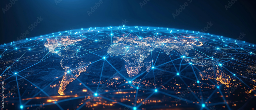 technology explosion of light and particles concept of a global business network with connected digital world technology explosion of light and particles concept of a global business network with connected digital world
