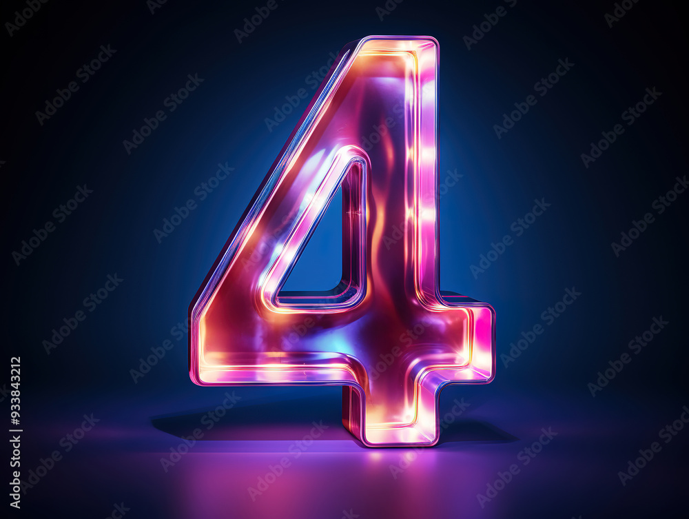 Fantastic Alphabet of Number 4 Accented With Neon Glowing Acrylic Pieces Fantastic Alphabet of Number 4 Accented With Neon Glowing Acrylic Pieces