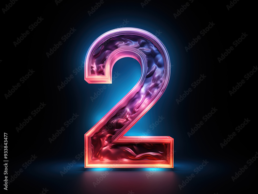 Exceptional illustration number 2 pink blue gradient neon light glowing in the dark Exceptional illustration number 2 pink blue gradient neon light glowing in the dark