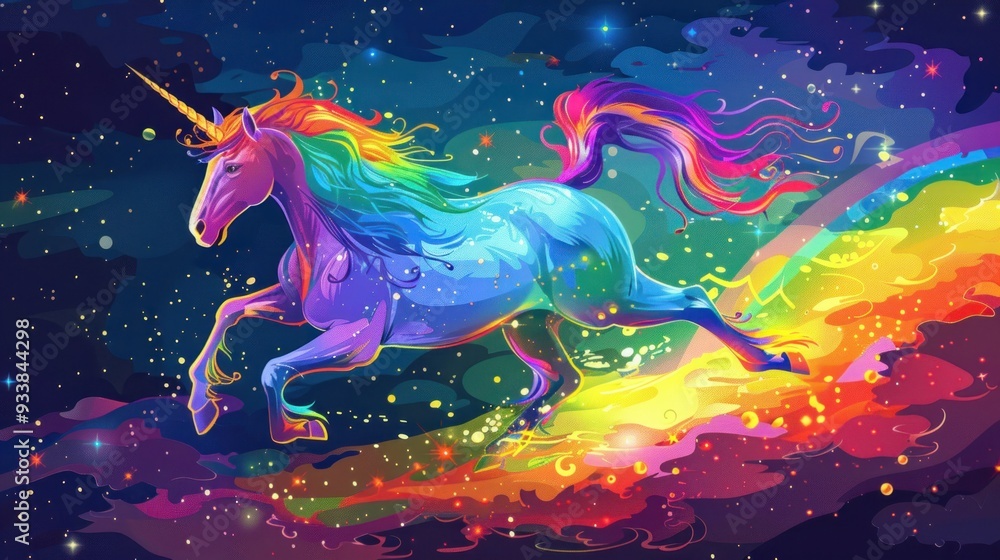 Rainbow Unicorn Flying Through The Stars. Rainbow Unicorn Flying Through The Stars.