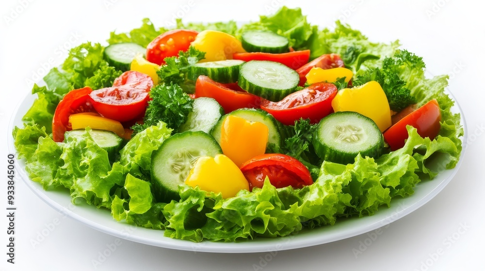 Crisp and Colorful Fresh Vegetable Salad with Lettuce, Tomatoes, Cucumbers, and Bell Peppers Crisp and Colorful Fresh Vegetable Salad with Lettuce, Tomatoes, Cucumbers, and Bell Peppers