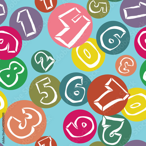 Hand drawn numbers seamless pattern for digital background, wallpaper and textile print. Cartoon style drawing. Education and finance theme, school lettering 