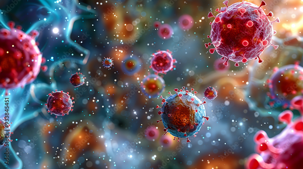Abstract hepatitis virus representation in vivid colors, AI-generated image. Abstract hepatitis virus representation in vivid colors, AI-generated image.