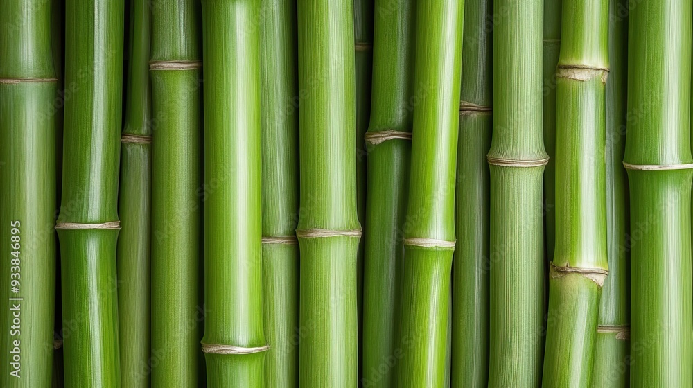 Close-up of green bamboo stalks arranged in a row Close-up of green bamboo stalks arranged in a row