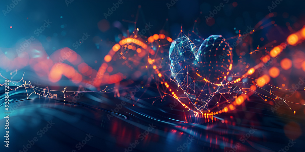 Digital wellness Neon heart with AI generated waves on blurred background For Social Media Post Size Digital wellness Neon heart with AI generated waves on blurred background For Social Media Post Size
