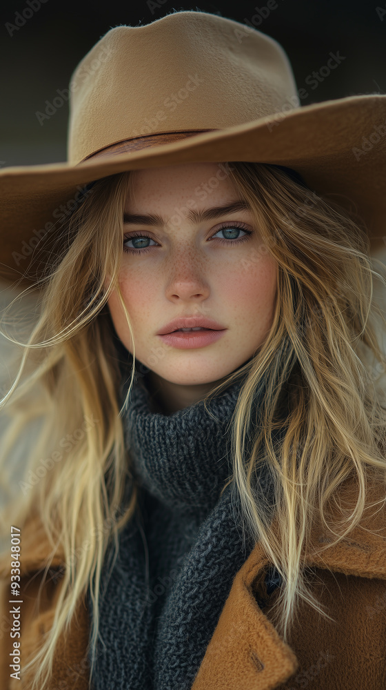 Portrait of a beautiful blonde woman wearing a hat. Portrait of a beautiful blonde woman wearing a hat.