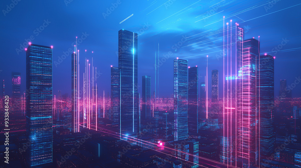 A futuristic technology hub with neon-lit skyscrapers and advanced data centers A futuristic technology hub with neon-lit skyscrapers and advanced data centers