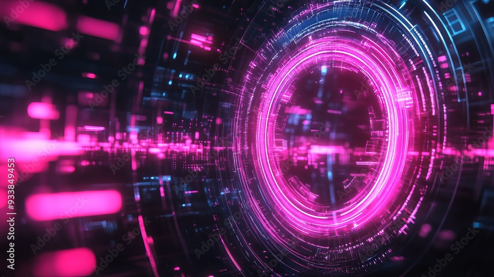 Vibrant pink digital tunnel with glowing geometric patterns Vibrant pink digital tunnel with glowing geometric patterns