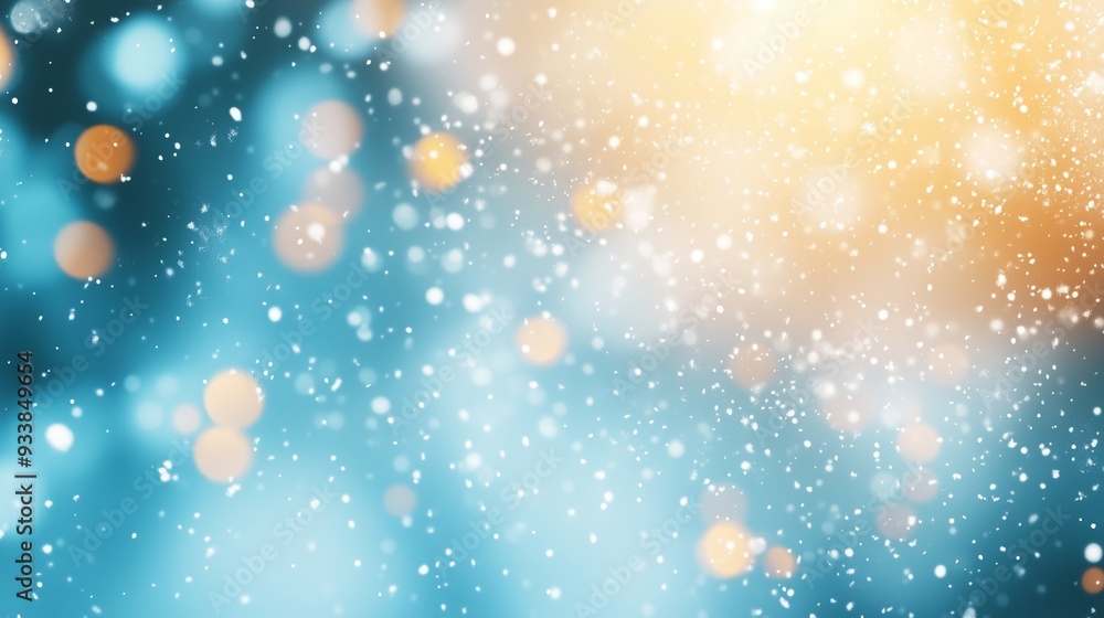 Obraz premium Abstract bokeh background with a soft blend of warm yellow and cool blue tones, perfect for festive, serene, or dreamy designs.
